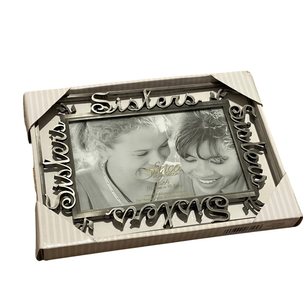 Fetco Home Decor Sisters Pewter Script 4x6 Picture Frame 751664 New